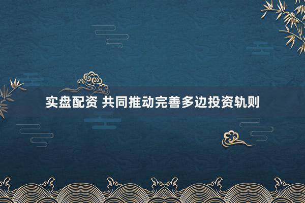 实盘配资 共同推动完善多边投资轨则