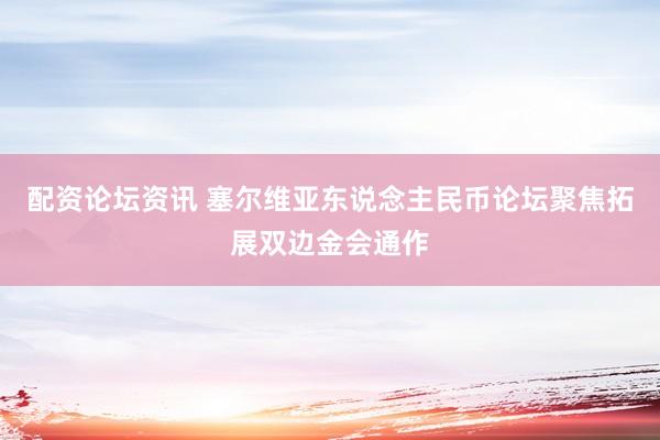 配资论坛资讯 塞尔维亚东说念主民币论坛聚焦拓展双边金会通作